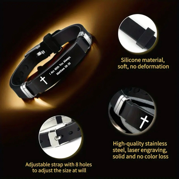 Black Silicone Scripture Bracelet Adjustable Unisex - Picture 7 of 8